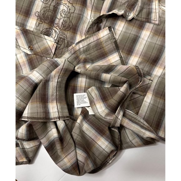 NWT Casual Plaid Shirt Mens Large J Ferrar Short Sleeve Western Snap Buttons - Picture 5 of 11